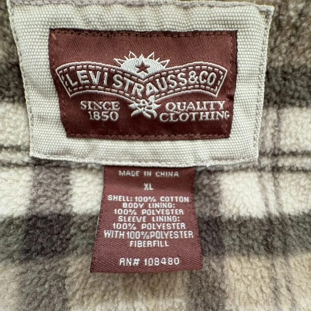 Levi's Men XL Canvas Fleece Lined Shirt Jacket Tan Beige Plaid Heavyweight Layer - Picture 13 of 13